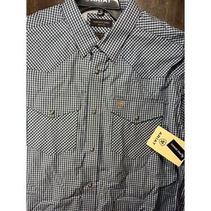 Ariat Pro Series Shirt Mens XL Blue Gingham Western Long Sleeve Classic Fit NWT